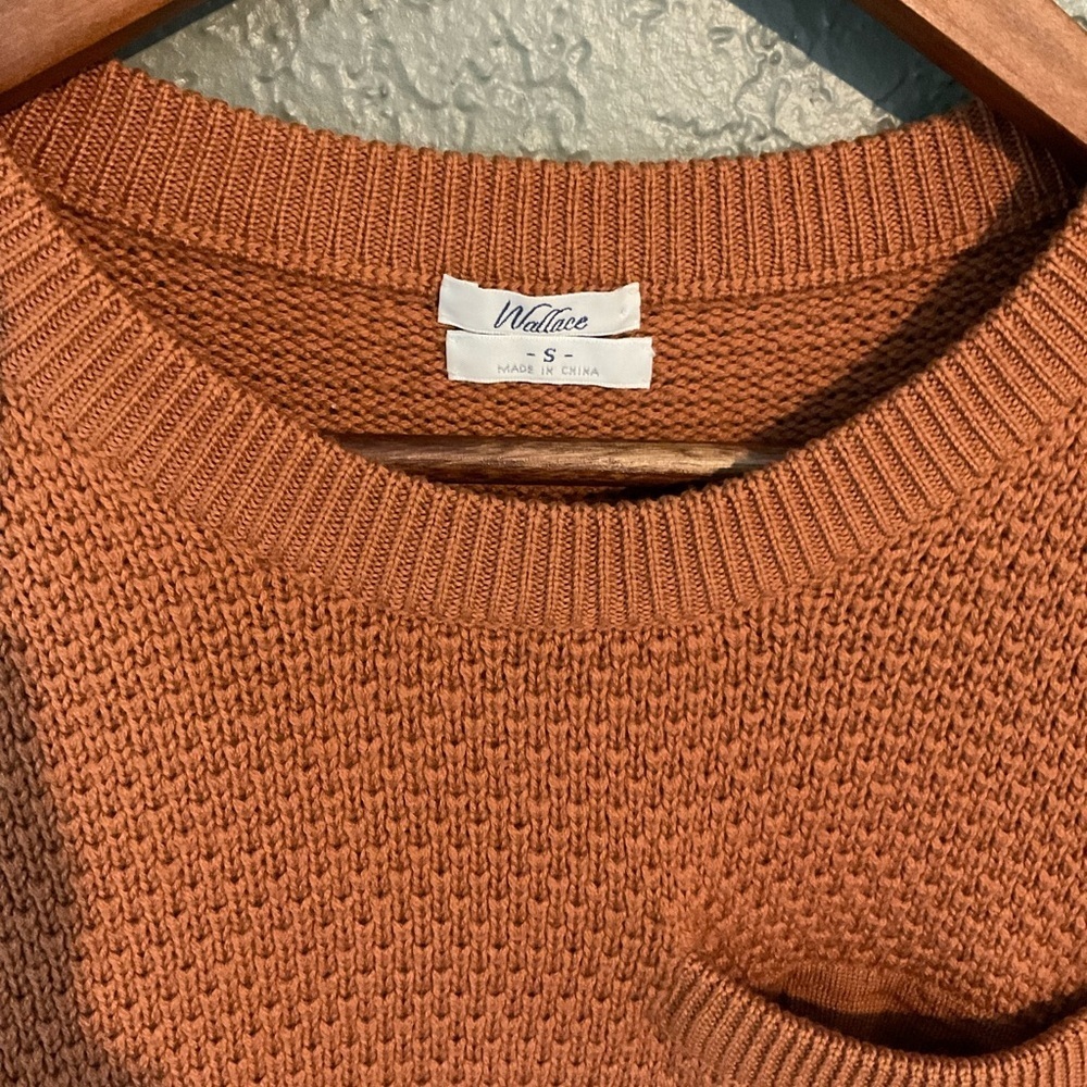 Wallace Burnt Orange Merino Wool Crewneck Pullover Waffle Knit Sweater Size S - Picture 5 of 9